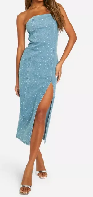 Boohoo Denim Sparkle Dress thumbnail 1