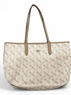 Coach Reversible City Tote Bag Beige Horse & Carriage Coated Canvas Leather thumbnail 1