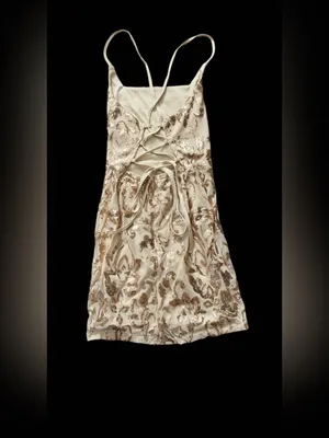 Cream with gold floral adjustable Spaghetti Strap Dress thumbnail 2
