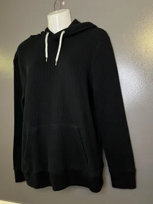 American Eagle Outfitters Hoodie Womens Small Black Waffle Knit Thermal Pullover thumbnail 4