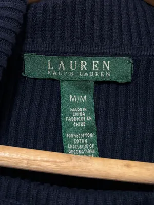 Ralph Lauren Navy Sweater Women’s Size Medium Turtleneck Cotton Luxury Old Money thumbnail 3
