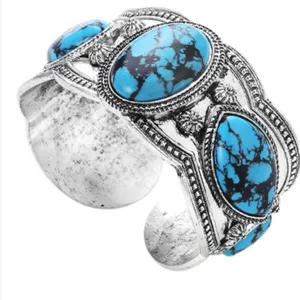 Novadab turquoise and silver tone cuff bracelet thumbnail 6