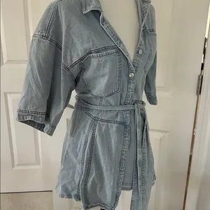 We The Free Light Blue Denim Tied Short Sleeve Dress thumbnail 4