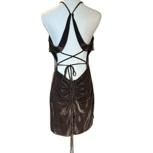 Blondie Nites by Stacy Sklar NWT Mini Halter Dress SZ 11 Black Gold Shimmer thumbnail 2