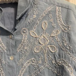 Vintage 90s Light Blue Beaded Embroidered Western‎ Button Down Long Sleeve Shirt thumbnail 4