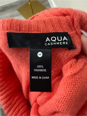 Aqua Turtle Neck Sweater Coral 100% Cashmere Medium thumbnail 5