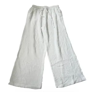 SHEIN Women White 100% Cotton Gauze Wide Leg Drawstring Pants Size Medium | 0159 thumbnail 1