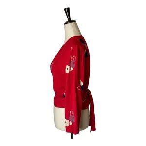 Rollas Wrap Shirt Women Small Red Floral Print Delilah‎ Blouse Boho Cottagecore thumbnail 6