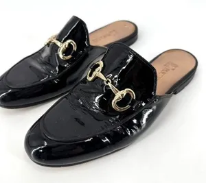Pascucci Black Patent leather horse bit‎ mules loafers Italy size 37.5 Slides thumbnail 1