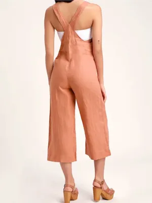 Rhythm V-Neck Button Front Wide-Leg Jumpsuit in Terracotta thumbnail 2