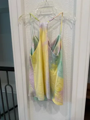 DO+BE Pastel Tie Dye Satin Cowl Neck Racerback Tank Top S thumbnail 4