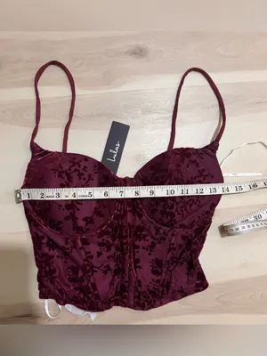 Lulus NWT Women Small Red Floral Velvet Corset Top Vampire Whimsigoth Romantic thumbnail 3