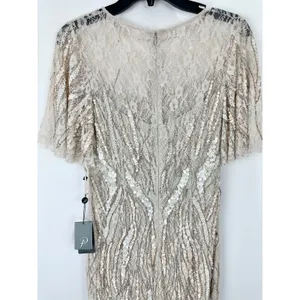 Adrianna Papell Beaded Flutter Sleeve Gown Long Biscotti Beige Formal US 4 NWT thumbnail 16