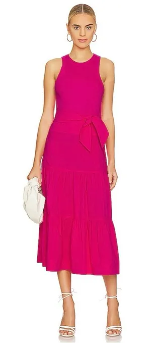 Veronica Beard AUSTYN Lg DkPink Tiered Pima Cotton Sleeveless Midi Dtess Sz S thumbnail 1