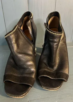 Coach Black Leather Open-Toe Ankle Boots | Size 7 thumbnail 1