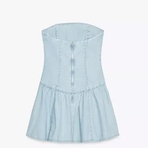 ZARA Denim Bandeau Dress thumbnail 6