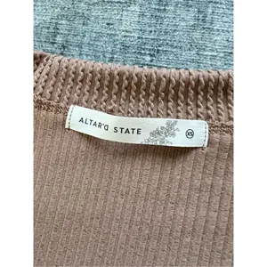 Altar'd State Ada Taupe Tan Oversized Relaxed Fit Ribbed Boxy Long Sleeve Top XS thumbnail 3