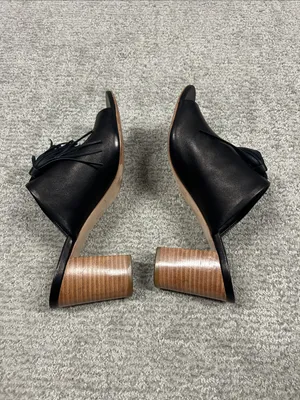 Loeffler Randall Clo Tassel Mules Womens 8.5 Black Leather stacked heels thumbnail 6