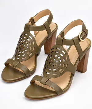 Tahari Womens Ladies Leather Upper Open Kendra Toe Olive Green 10M 3.5" heels thumbnail 1