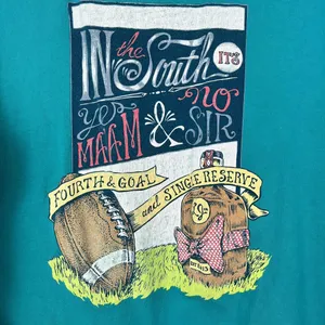 Laura James Large Long Sleeve Turquoise Graphic Tee Southern Comforts Football thumbnail 2
