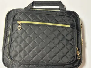 Quilted Black Travel Tote Bag with Gold Zippers thumbnail 1