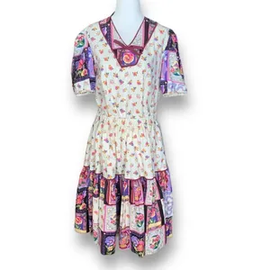 Vintage Handmade Square Dancing Skirt Set Purple Pansy Floral Printed Midi‎ thumbnail 14