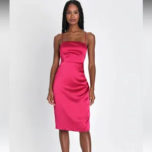 Lulus Size Medium Always Luminous Magenta Satin Ruched Lace-Up Dress. thumbnail 5