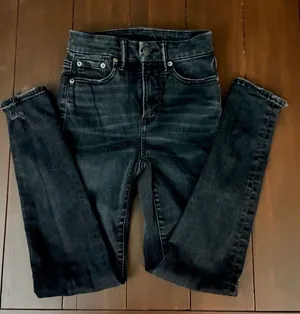 American Eagle The Luxe Jean Women's Black High Rise Distressed Skinny Jeans thumbnail 1