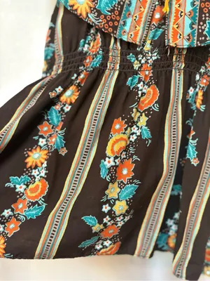 Vintage Handmade 70s Boho Floral Cape Sleeve Smocked Tunic Top thumbnail 8