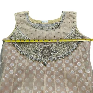 Handmade India Beaded Mesh Tunic Dress Champagne Gold Silver Embellished L/XL *Runs Small thumbnail 4
