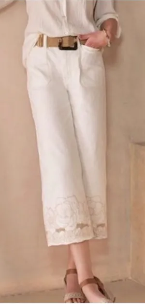 Soft Surroundings The Ultimate Wide Leg Crop Jeans Embroidered Ivory 6 thumbnail 1