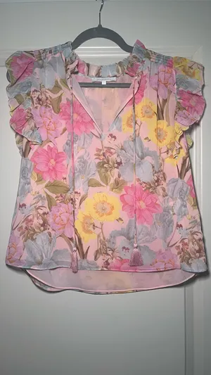 Olivaceous Floral Ruffle Short Sleeve Blouse thumbnail 4