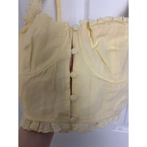 NWT Edikted Butter Yellow Button Front Cropped Eyelet Corset Top M Coquette thumbnail 7