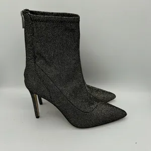 Jewel‎ Badgley Mischka Black Glitter Sock Bootie Size 6.5 Spike Heel Retro Glam thumbnail 4