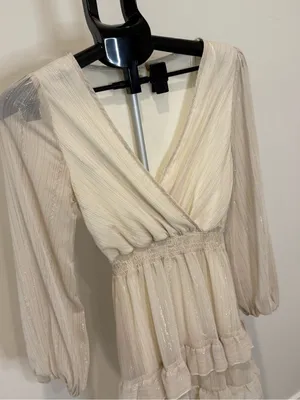 Altard State Ivory Metallic Shimmer Ruffle Mini Dress XS thumbnail 3