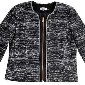 Calvin Klein‎ Black White Full Zip Career Blazer Jacket Womens 8 Classic thumbnail 4