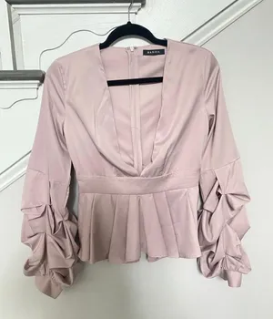 BANJUL V Neck Ruffle Sleeve Peplum Blouse thumbnail 3