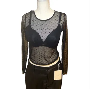 Mind‎ Code Black Sheer Mesh Polka Dot Long Sleeve Top Womens Small Y2K thumbnail 9