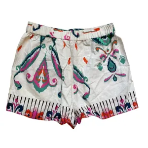 Zara Linen Print Shorts Boho Pom Pom‎ Drawstring Waist Casual Summer XS thumbnail 4