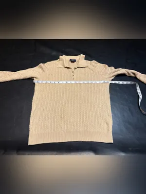 Brooks Brothers 346 Silk Cashmere Cable Knit Polo Sweater Tan M thumbnail 8