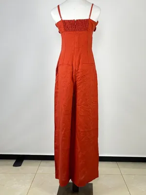NWOT Farm Rio Red 3D Petals Bodice Euroflax Premium Linen Jumpsuit M Wide-Leg thumbnail 9