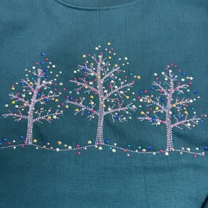 Vintage Teal Blue Double Collared Pullover Sweatshirt Winter Tree‎ Design thumbnail 5