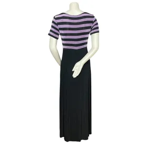 Vintage Slinky Dress 90s Stripes Empire Waist Short Sleeves Stretchy Maxi Retro thumbnail 16