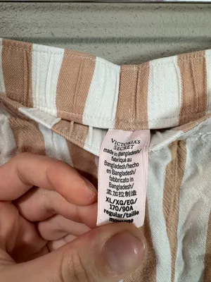 Victoria Secret Striped Wide-Leg Pajama Set- Beige & White thumbnail 8
