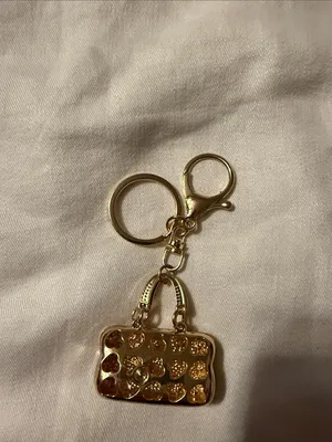 Gold-tone Keychain Charm with Pink Purse Accent thumbnail 3