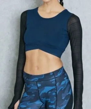 Ivy‎ Park Cropped Long Sleeve Shirt Blue Black Size Small thumbnail 1
