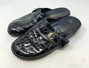 La Plume Judy Black Patent Leather‎ Crocodile Clog Mules Size 36 / US 6 thumbnail 1