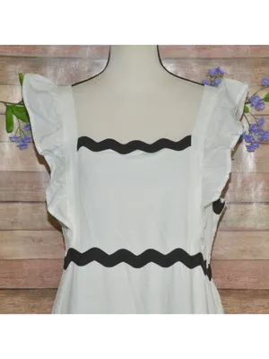 ZESICA Dress White Black Rickrack Trim Ruffle Sleeve Square Neck Sleeveless XL thumbnail 3