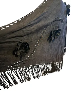 Janice Black Faux Suede Floral Fringe shawl Wrap One Size NWT thumbnail 5