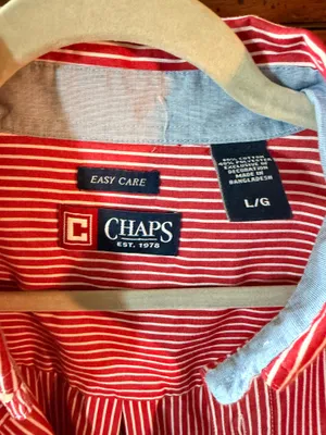 Chaps Easy Care Red White Stripe Button Down Shirt Men’s Large Coastal Preppy thumbnail 3